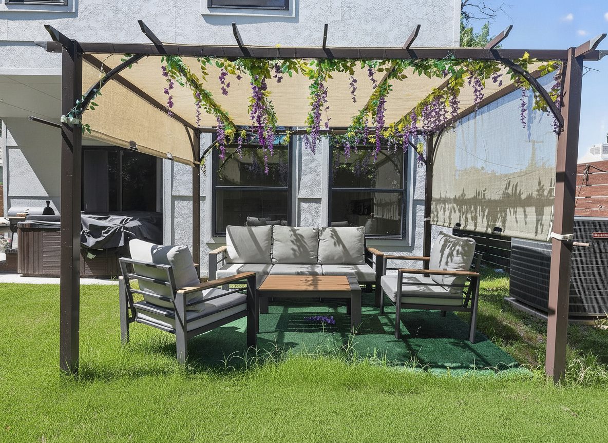 Patio with healthy lush lawn after